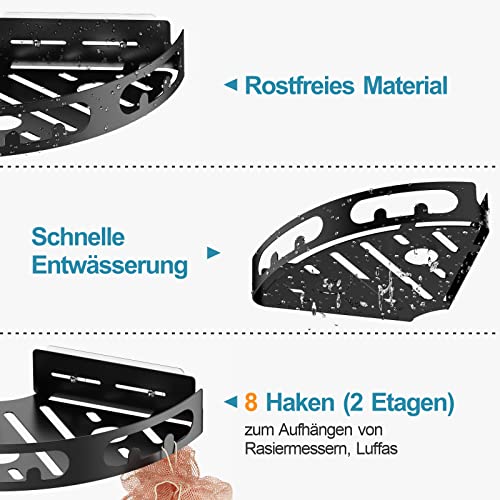 iSPECLE Duschablage Ecke ohne Bohren, Duschregal Selbstklebend Eckregal Dreieck Duschkörb, Badezimmer Dusche Regal Organizer für Bad Küche Toilette, 2 Stück, Schwarz