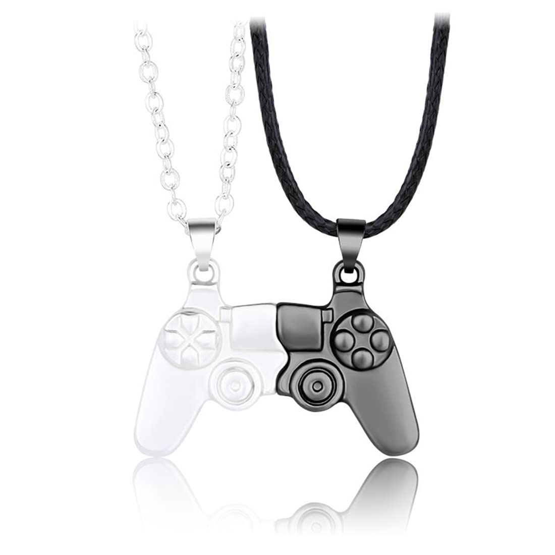 GAUEIOUR Game Controller Magnetic Alloy Couple Necklaces, 2-Pack Split Silver and Black, Friendship Love Necklace, Great Gifts