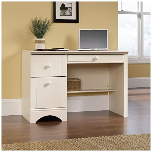 Sauder Harbor View Computer Desk, Antiqued White finish Beachfront Decor