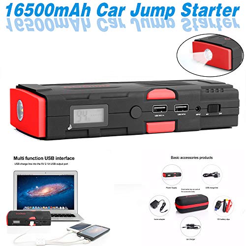 16500mAh Multifunctional Portable Car Battery,Car Jump Starter Portable External Battery Charger - Emergency Auto Heavy Duty Jumper for Sedan Truck,Van,SUV, Laptop and More (Black)