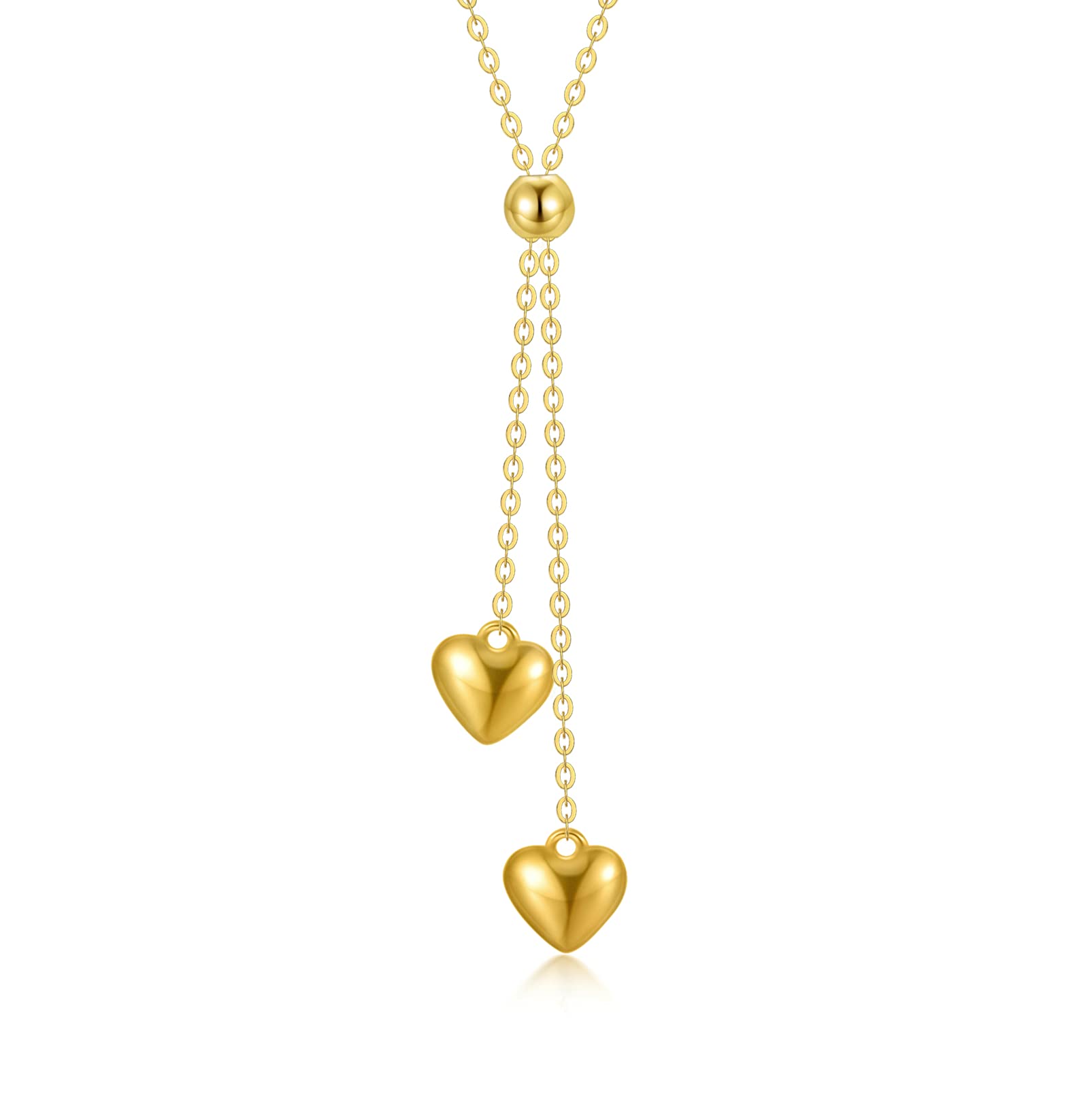 SISGEM 9 ct Gold Lariat Heart Necklace, Solid Yellow Gold Adjustable Puffed Heart Pendant Necklace, for Women Girls Ladies Mum Sisters, 46cm — image 1