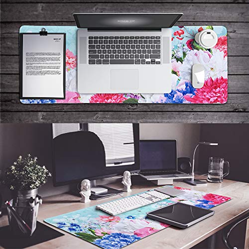 SANFORIN Extra Large Mouse Pad, Floral Design Gaming Mouse pad Desk Mat - 31.5" x 11.8"x0.12" (3mm Thick), Stitched Edge, Non-Slip Rubber Base Mouse Keyboard Desk Mat for Computer/Laptop, White Peony