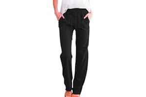 bmkBWO Linen Pants Women Petite,Cotton Linen Wide Leg Pants with Pockets Drawstring High Waisted Straight Leg Trousers
