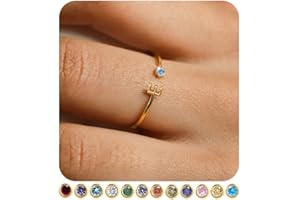 FUNEIA Initial Birthstone Rings for Women Non Tarnish Trendy Stackable Dainty Gold Letter Adjustable Emerald Green Cubic Zirconia Ring for Mothers Daughter Birthday Bridesmaid Gifts Jewelry