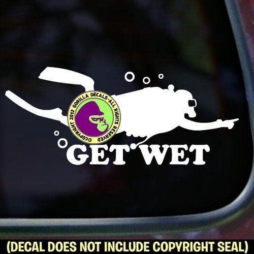 GET WET Scuba Diver Funny Diving Vinyl Decal Sticker D