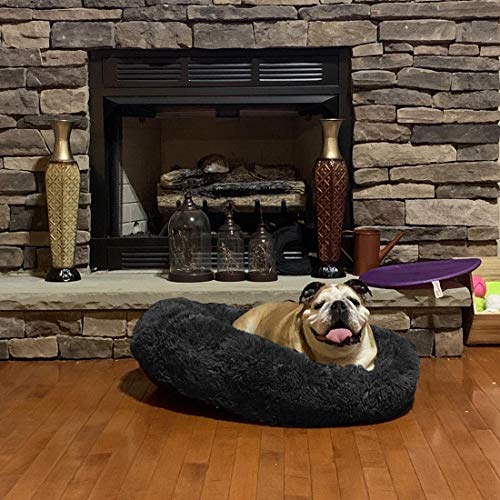 PUPPBUDD Calming Dog Bed Cat Bed Donut, Faux Fur Pet Bed SelfWarming