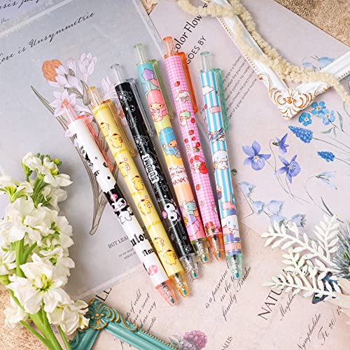 6 Pcs Kawaii Pens Anime Kitty Pen Merchandise Black Ink 0.5mm Ballpoint Pens Cute Office School Supplies for Women Girls Press Gel Pen