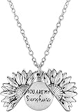 HJLIKE Necklace,You are My Sunshine Engraved Necklace Sunflower Locket Necklace Pendant Inspirational Gifts for Women Girls