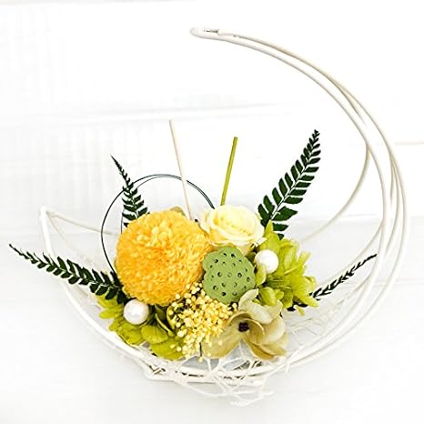 Amazon みどりの時間 ななび 仏花 プリザーブドフラワー ピンポン菊 あじさい イエロー クリアケース付 プリザーブドフラワー オンライン通販