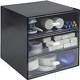 Zuiaso Desk Organizer with Drawer, Desk Storage Box, Plastic Office Stationery Supplies Organizers, Desktop Organizer for Office School Home (3 drawer, Black)