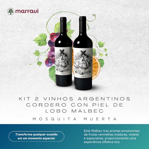 Kit 2 Vinhos Cordero con Piel de Lobo Malbec – 750 ml Cada – Tintos Argentinos Mosquita Muerta – Corpo Médio, Frutado e Elegante