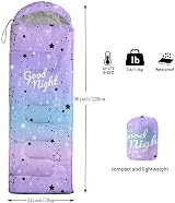 HOSIMA Kids Sleeping Bag, Purple Stars, Lightweight, Waterproof, Warm view 3