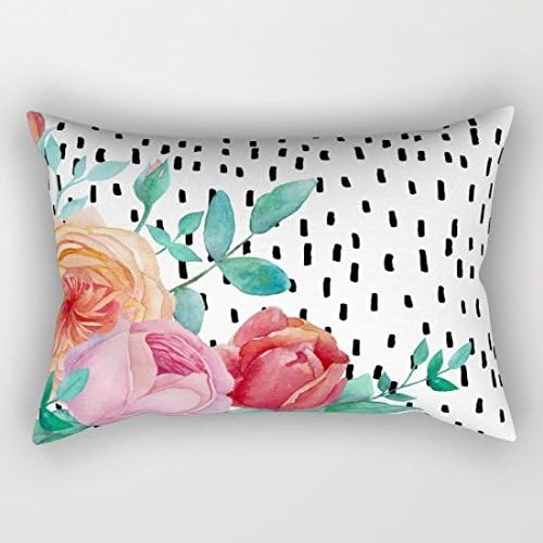 Wild Bramble 20" X 12" Colorful Pink Orange Watercolor Roses Black Brushstrokes Zippered Pillow Cases Cushion Covers