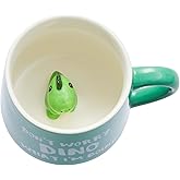 Jeuhoue Dinosaur Ceramic Cup Hidden 3D Animal Inside Mug,12 oz, Lovely Mug for Christmas, Birthday, Valentine's Day Gifts, Surprise Gifts for Friends and Families(Green Dinosaur 12oz)