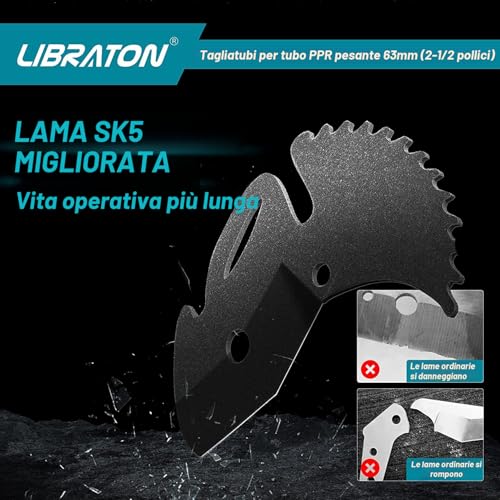 Libraton PVC Pipe Cutter 2-1/2" (63mm), Large PVC Pipe Cutter, Improved Blade for Heavy Duty Plastic Pipe Cutter for Cutting PVC Pipes, Pex Pipes, Plastic Pipes