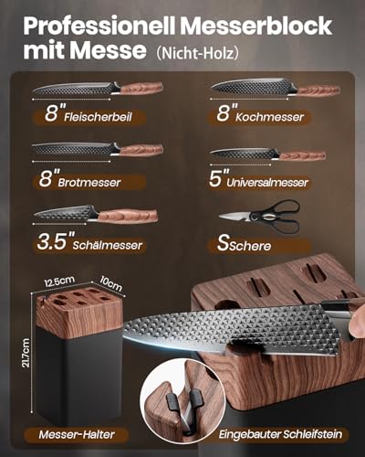 Knife Block Set, 7-Piece Sharp Knife Set with Block, German Blades Made of High-Quality Stainless Steel and Ergonomic Handles, Professional Kitchen Knife Set for Home Use (Non-Wood)