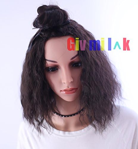 Givmiluck Chocolate Off Black Short Wavy Wigs Synthetic Wavy Bob Wigs for African American Women Realistic Looking Synthetic Brown Hair with Free Stochastic Chokers (1# Black)