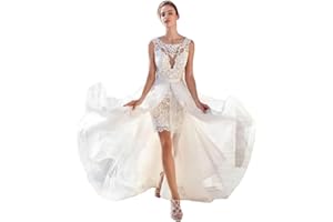 HANSHI E-COMMERCE Short Wedding Dresses for Bride Beach Lace Strapless Tulle Applique Boho Mini Bridal Dress for Bride
