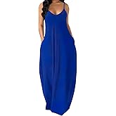 OFEEFAN Women's Maxi Dresses Summer Spaghetti Strap Dress with Pockets