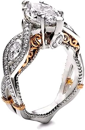 18K White Gold Plated Women's Infinity Rings Vintage Marquise Cut Cubic Zirconia CZ Twisting Cross Shank Bridal Engagement Wedding Halo Promise Eternity Rings