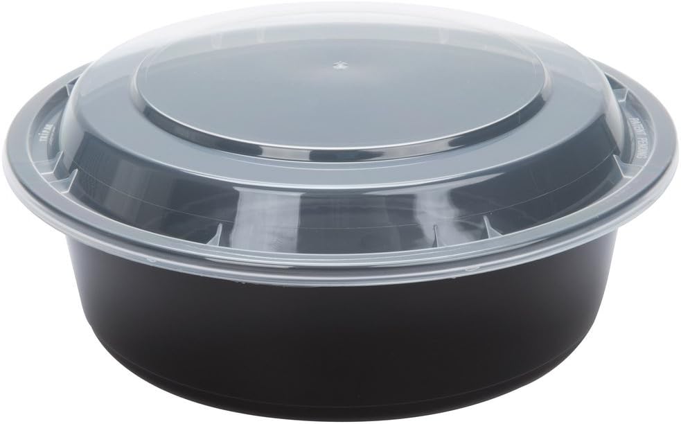 SafePro 32 oz. Black Round Microwavable Container with Clear Lid, Lunch Bento Box, (Case of 100)