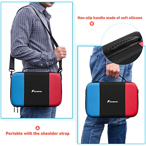 Foxnovo Carrying Case for Switch System, Durable Hard Protective Case Portable Travel Case with 18 Cartridge Holders for Game Cards, Switch Console, Joy-Con Grip and Other Switch Accessories