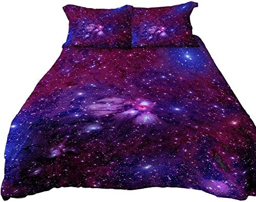Anoleu Printed Purple Galaxy Bedding, Luxury Breathable & Extremely Durable Cotton Galaxy Duvet Cover Set 3 PCs, Twin/Full/Queen/King (Purple 2254-2, Queen)
