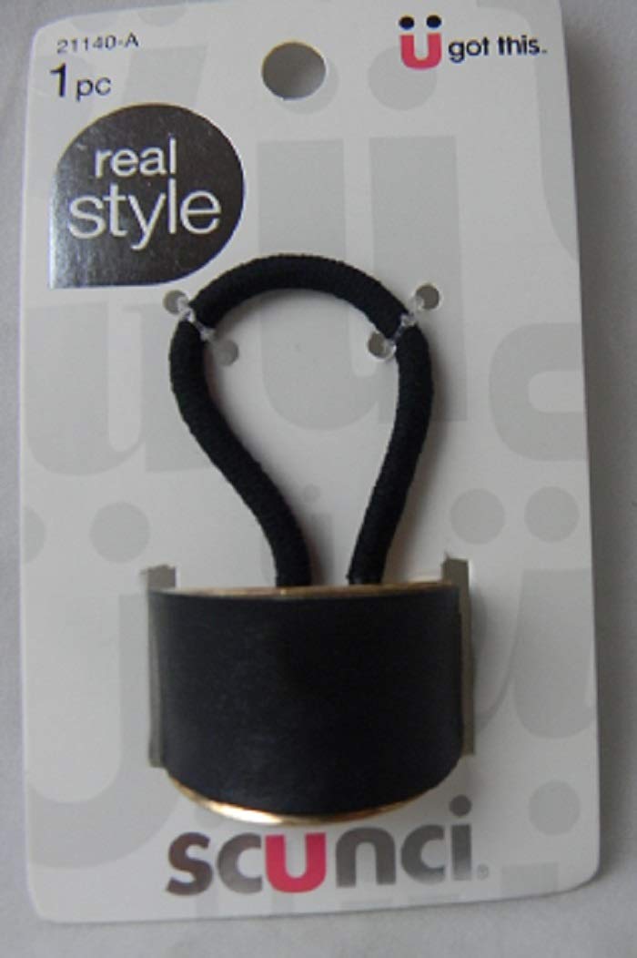ScunciReal Style U Got This Barrette Ponytailers Saddle Look Metal Gold and Black leather, 1 Count