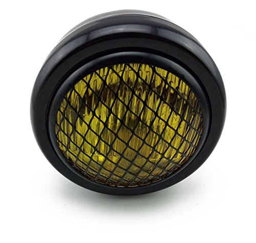 TASWK 6.5" Motorcycle Headlight w/Grille for Bobber Cafe Racer Cruiser Vintage Style (Amber Lens)