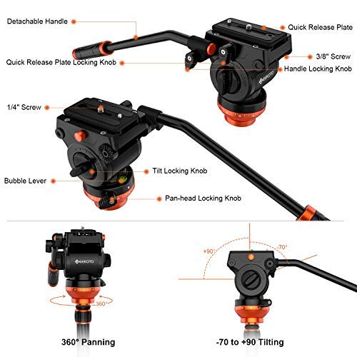 Fluid Head Tripod, GEEKOTO Video Tripod Lightweight Carbon Fiber Tripod