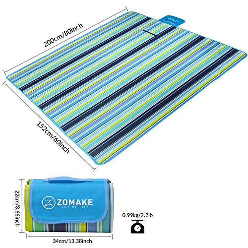 ZOMAKE Picnic Outdoor Blanket with Waterproof Backing, Portable Machine Washable Oversized Mat for Beach,Camping,Park,Music Festivals (80"x 60")