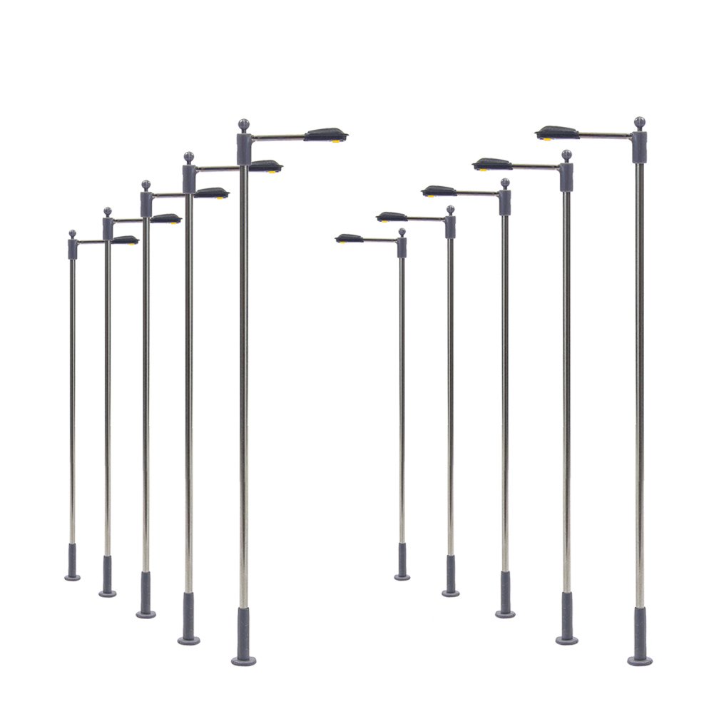 LQS10W 10pcs Model Railway Train Lamp Post Street Bright White Lights HO OO Scale LEDs New