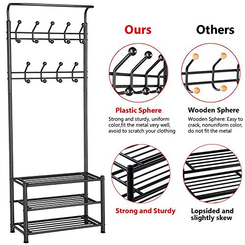 Yaheetech 3in1 Coat Rack Shoe Bench Entryway Hall Tree with 18 Hooks