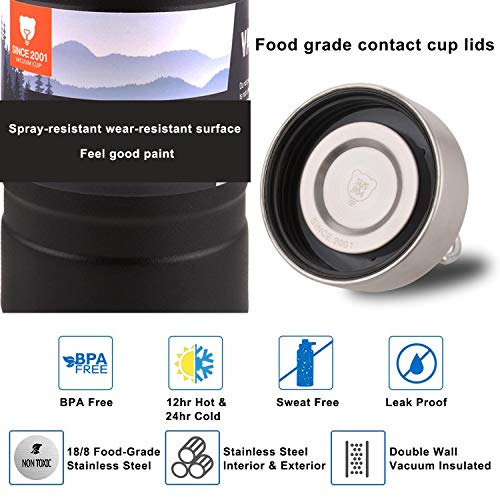 MEMX Stainless Steel Vacuum Insulated Water Bottle, 17 Ounce Sports Thermos Flask, Built-in Filter Thermo Mug, Keeps Hot or Cold with Double Wall Insulated Sweat Proof Design, Black.