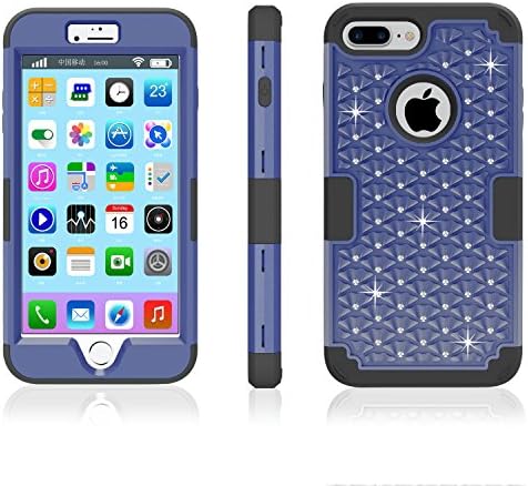 iPhone 7 Plus Case, Speedup Diamond Studded Crystal Rhinestone 3 in 1 Hybrid Shockproof Cover Silicone and Hard PC Case for Apple iPhone 7 Plus (2016 Released) (Navy Blue + Black)