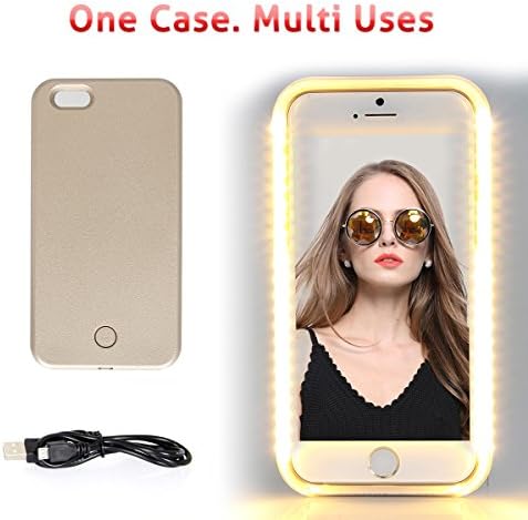 iPhone 6 6s Plus LED Lighting Selfie Case, Walnut LED Night Light Cover for Selfies/Make-Up/Flashlight/Videos/Facetime, Protects Phone &amp; includes Charger For iPhone 6/6S Plus-Rose Gold