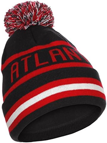 US Cities Atlanta Georgia Cuff Beanie Knit Pom Pom Hat Cap (One Size, Atlanta Black/Red)