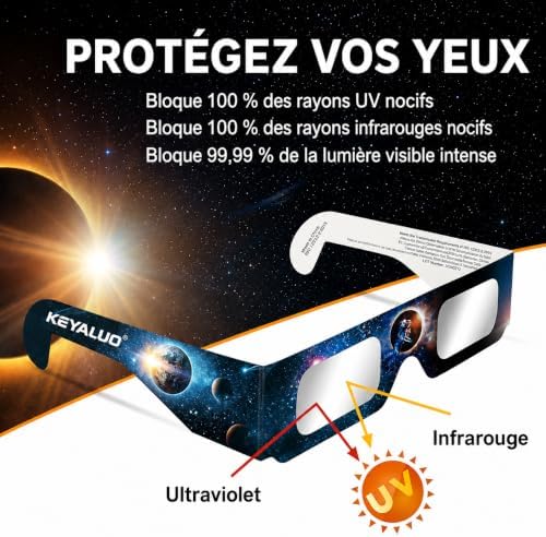 Lunettes eclipse solaire,approuvées AAS 2026, lot de 12 lunettes pour eclipse solaire pour une observation directe du soleil - Certifiées ISO 12312-2:2015(E) & CE