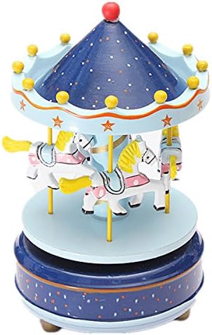 New "Dark Blue 1Pc " Wooden + Plastic Merry-Go-Round Carousel Music Box Christmas Birthday Gift Toy Set29