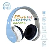 Kids Bluetooth On-Ear Headphones 85dB Volume Limiting Wireless/Wired Foldable Headset Earphones with AUX 3.5mm Jack,Mirco SD Card Slot,FM Radio for Students Children for PC Tablets Cellphone(Blue)