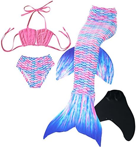 HARDKING Mermaid Tails for Swimming with Monofin Mermaid Swimmable Costume Swimsuit for Girls 4Pcs Sets