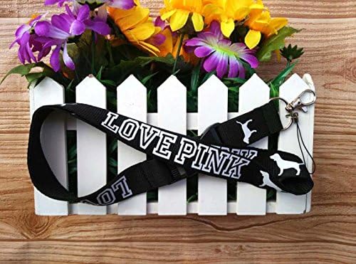 VICTORIA'S SECRET LOVE PINK LANYARD KEY CHAIN TEAL BLUE&amp;WHITE LOGO HOLDER WITH DOGS BY MACKENZIE STORE (BLACK LOVE PINK)