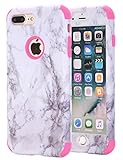 iPhone 7 Plus Case, iPhone 8 Plus Case, JDHDL White Marble Stone Pattern Shockproof 2in1 Dual Layer TPU Bumper Hard PC Hybrid Defender Armor Case Cover for Apple iPhone 7 Plus /8 Plus (Pink)