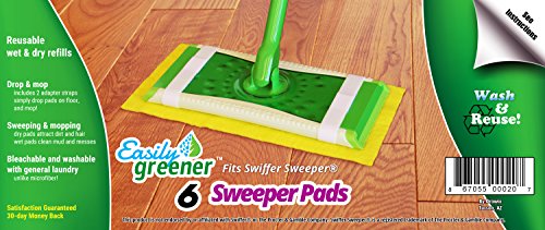 Easily Greener Swiffer Sweeper, Reusable Refills, Pads for Wet and Dry Use, 6 Pack