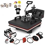Mophorn Heat Press 15x15 inch 6pcs Heat Press Machine 1050W Multifunctional Sublimation Dual LED Display Heat Press Machine for t Shirts Swing Away Design (15x15Inch, 6IN1 Element)