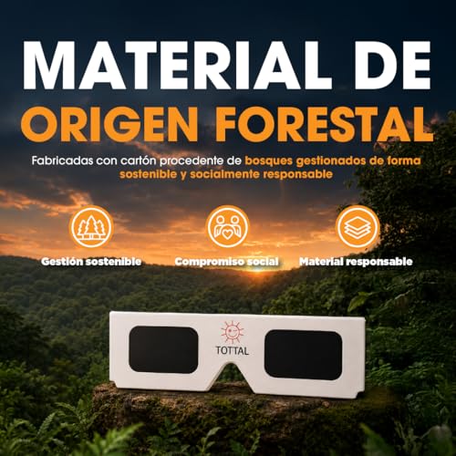 Tottal Gafas Eclipse Solar Homologadas ISO 12312-2 Agosto 2026 Gafas Protección Certificadas CE + Filtro Seguro UV/IR Ligeras + Cómodas + Fácil de Usar Glasses