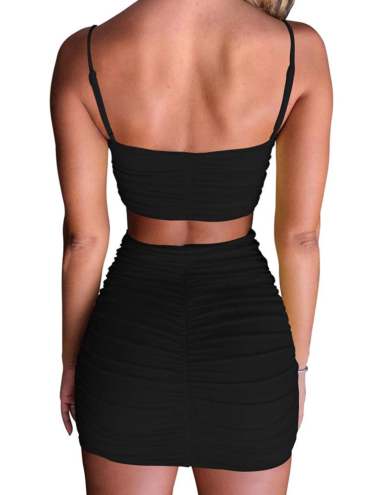 BEAGIMEG Women's Ruched Cami Crop Top Bodycon Skirt 2 Piece Outfits Dress