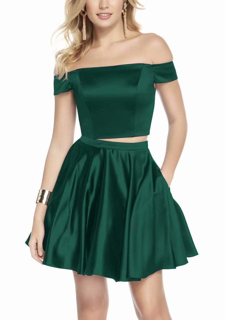 Lilibridal Two Pieces Dresses Short Off Shoulder Satin