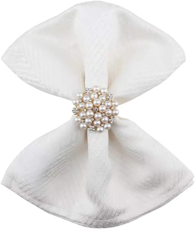 ZeeDix Set of 12 White Pearl Napkin Rings for Dinning Table Setting - Napkin Holder Rings for Holiday Party, Wedding Receptions, and Home Kitchen for Casual or Formal Occasion: Kitchen & Dining
