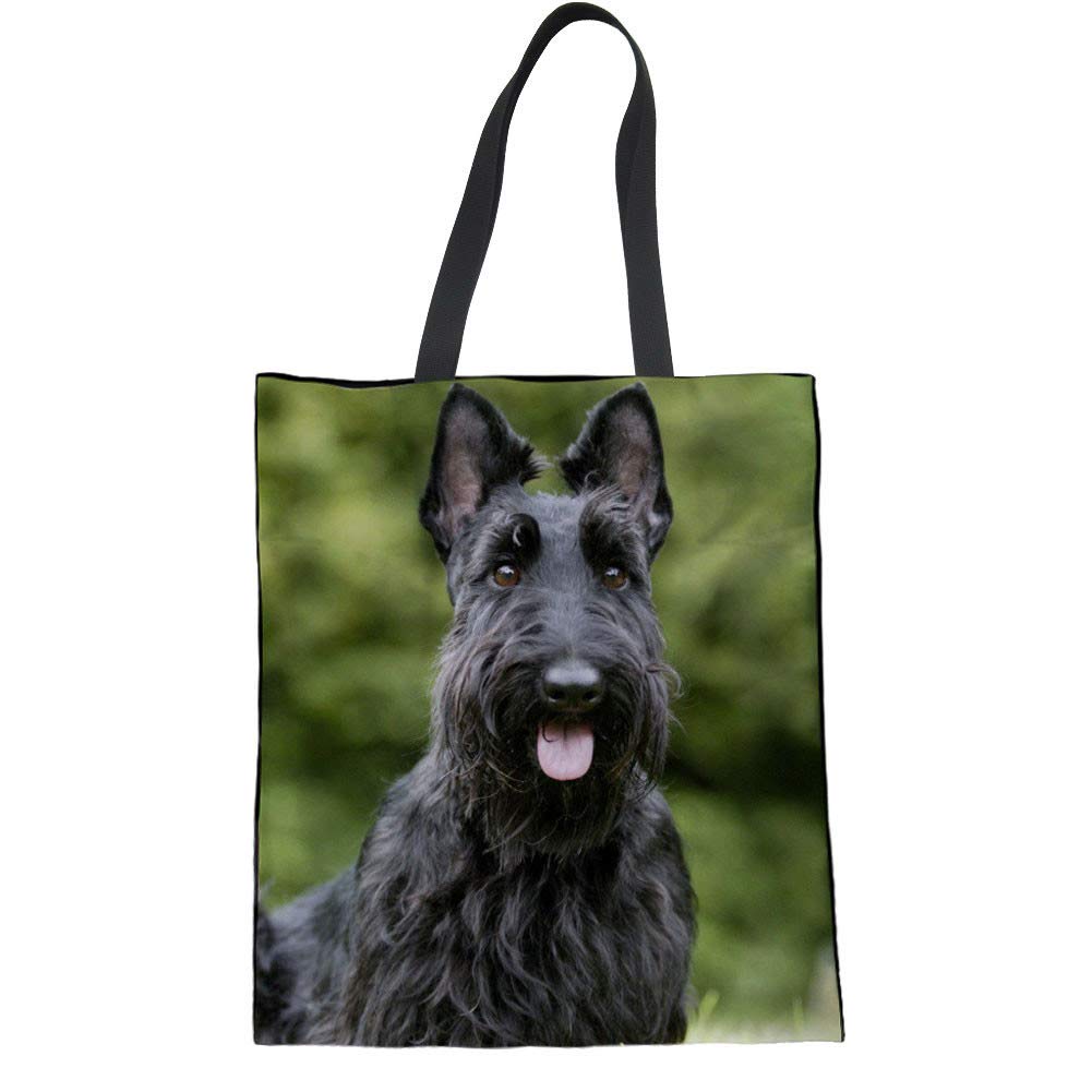 HUGS IDEA Cloth Canvas Bag Shoulder Bags Scottish Terrier Check Pattern Ladies Eco Reusable Shopping Tote